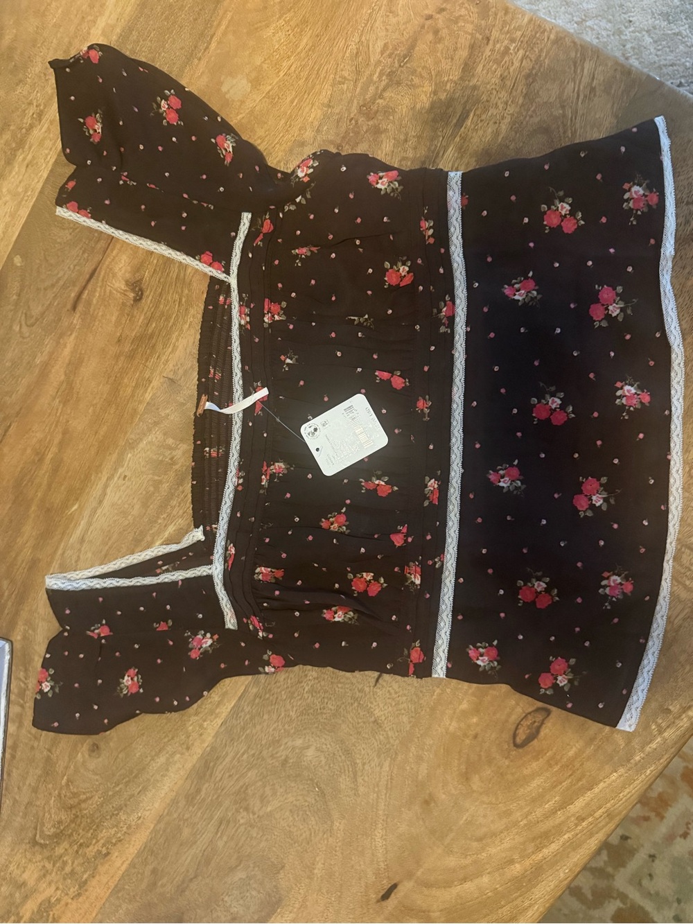 Free People Floral Square Neck Top with Pink Rose Print